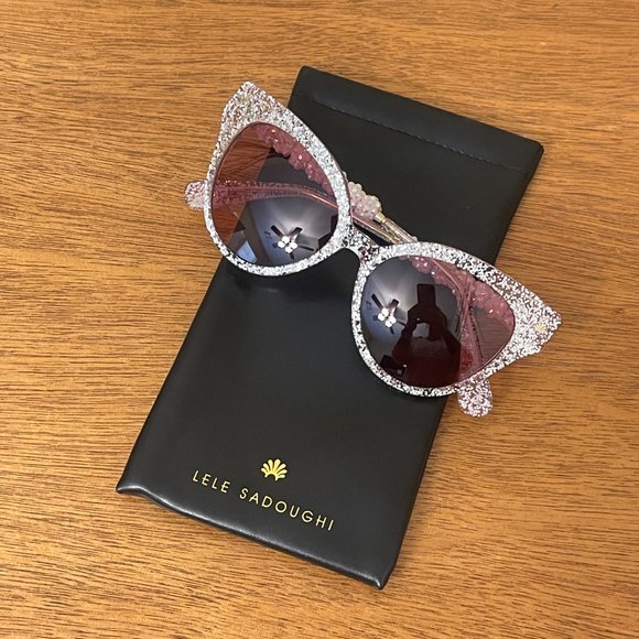 New Lele Sadoughi Sunglasses Rose Glitter Chelsea Cat-Eye NWT with Pouch - Picture 6 of 15